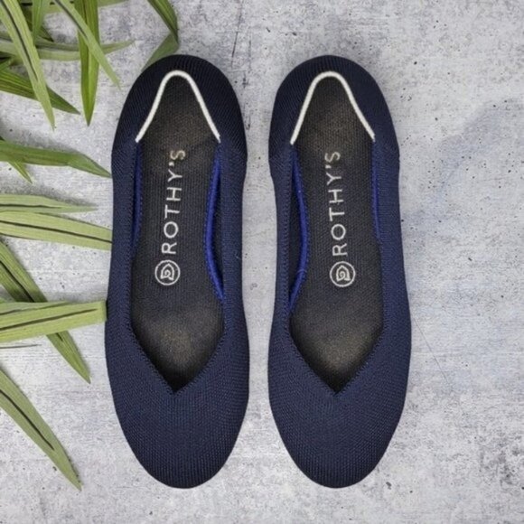 Rothy's | Navy Blue Maritime White Halo Flats Size 7 - Picture 1 of 9